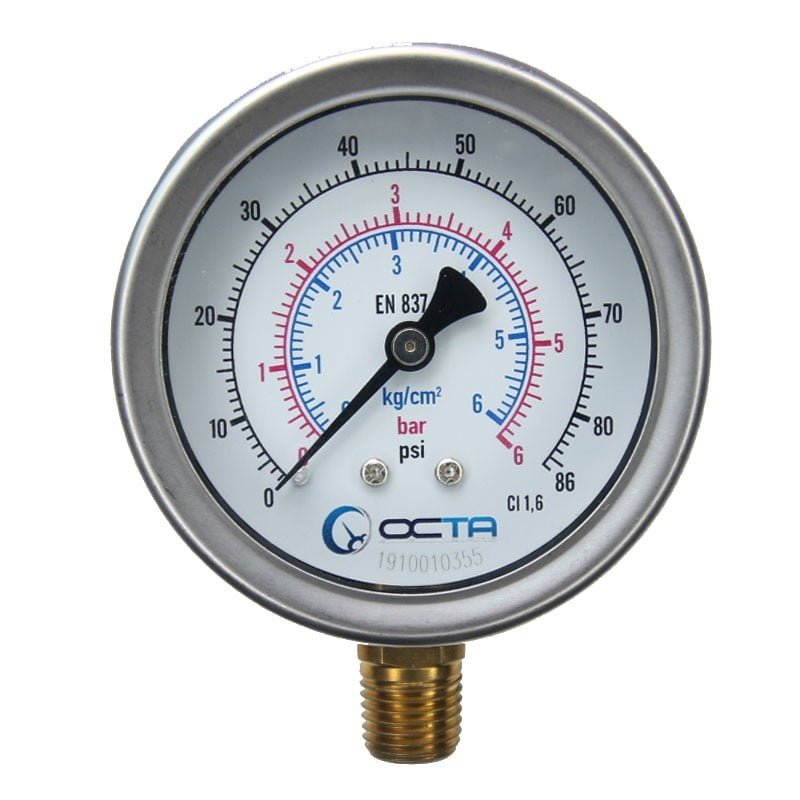 เกจวัดแรงดันแบบเข็ม (Bourdon Tube Pressure Gauge) ทองเหลือง เกลียวล่าง