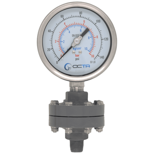เกจวัดแรงดัน_pressure-gauge_diaphragm_uPVC_gs100_octa_front